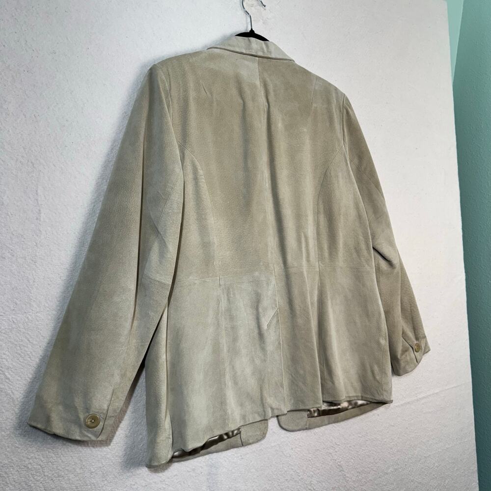 Denim & Co Light Tan Leather Suede Blazer Jacket Size Large 90's VTG Satin Lined - Picture 5 of 7